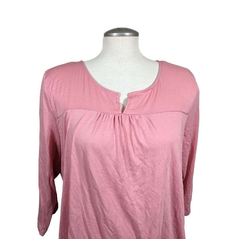 Banana Republic Top Womens XL Pink Cotton Modal Long Sleeve Split V Neck Soft - Picture 2 of 4
